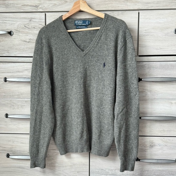 Polo Ralph Lauren Other - Super cool Polo Ralph Lauren V Neck Sweater Lambswool Vintage XL Grey LongSleeve